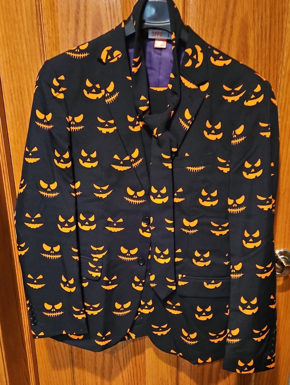 OppoSuits Black Blazer with Orange Jack-o'-Lantern Print